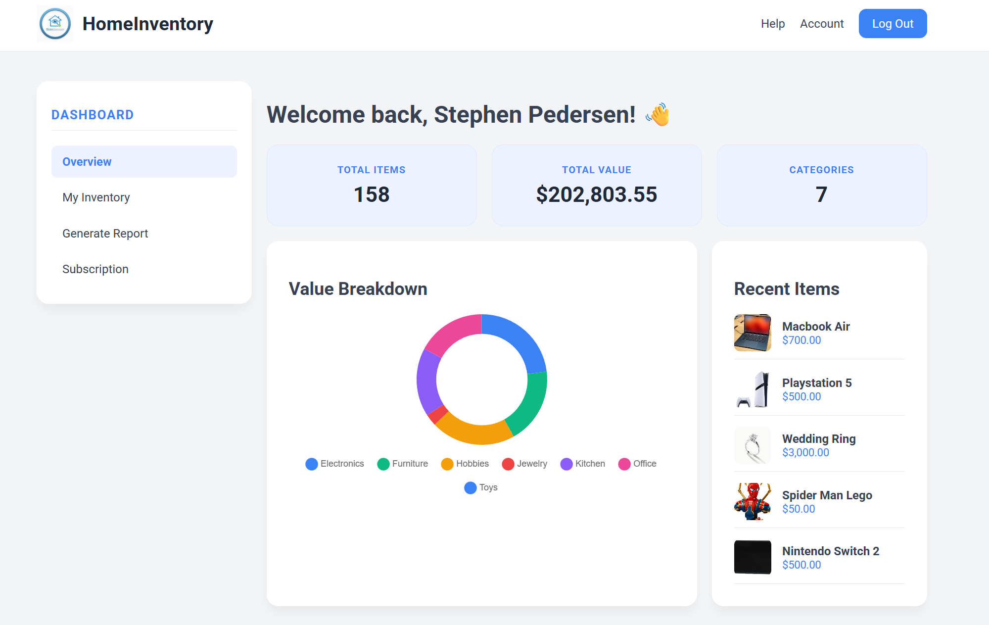Home Inventory Dashboard Illustration